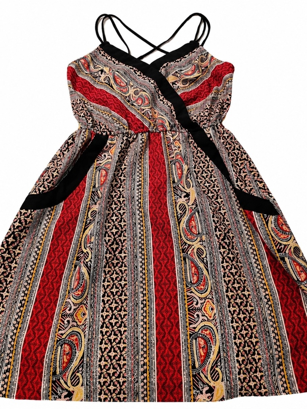 Xhilaration Red Paisley Striped Sundress with Black Trim